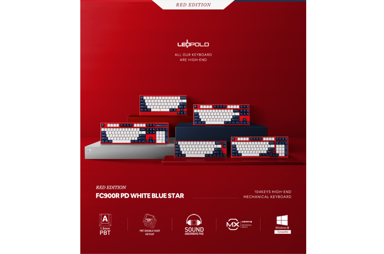 Giới thiệu Bàn phím cơ Leopold FC900RPD Blue Star (USB/PBT Doubleshot/White Navy/Red case/Blue sw)